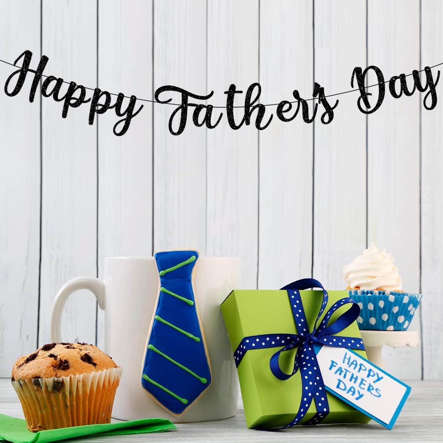 Happy Father's Day Black Glitter Banner Backdrop Decorations for Home Office Classroom Party