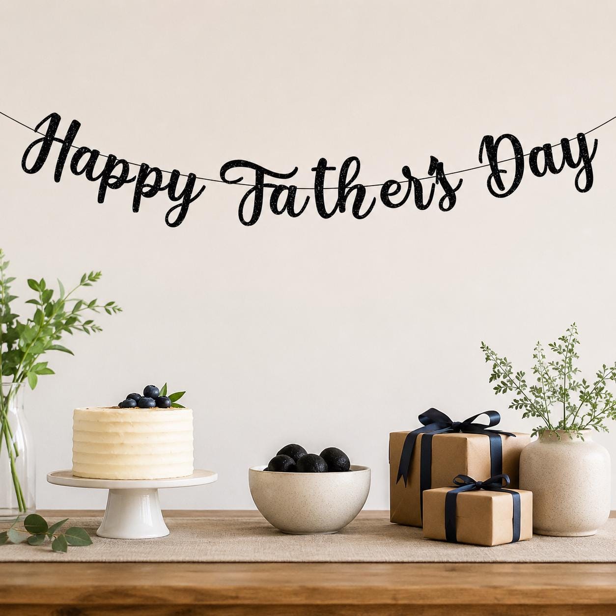 Happy Father's Day Black Glitter Banner Backdrop Decorations for Home Office Classroom Party