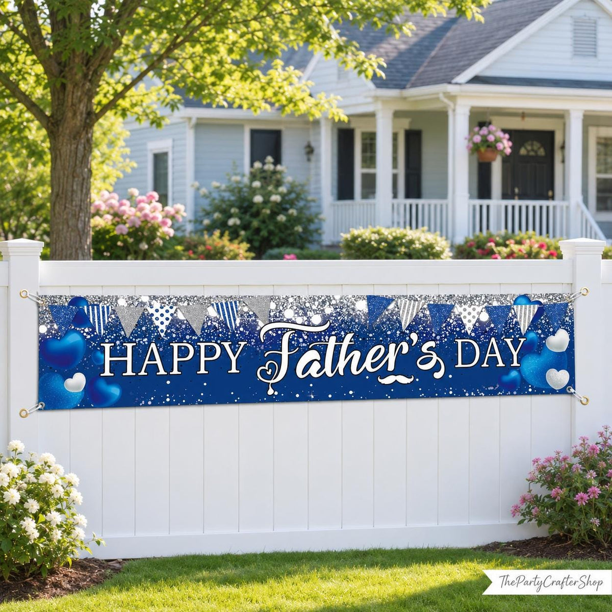 Happy Father's Day I Love Dad Banner Backdrop Blue Silver Glitter Garland Photo Decorations