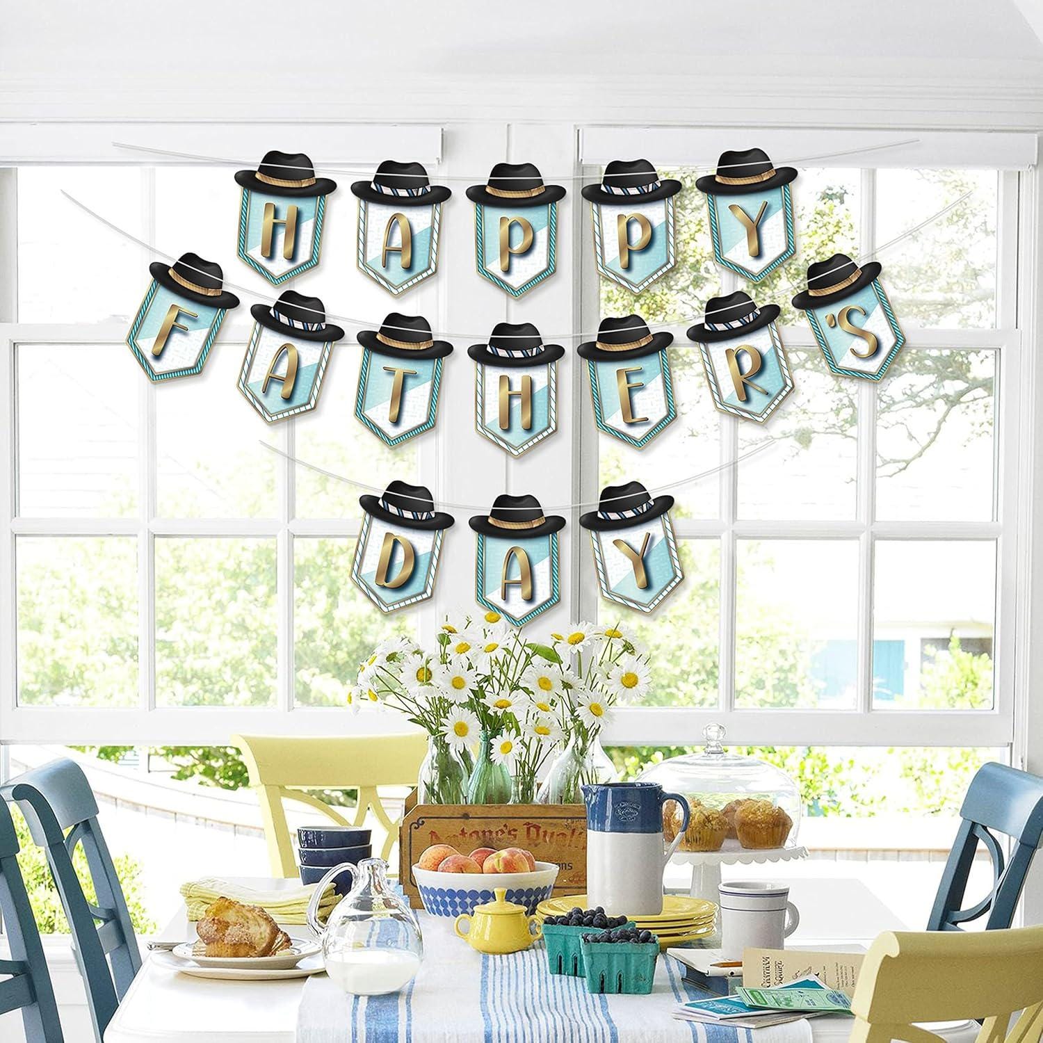 Blue Gold Father's Day Banner Garland – Party Decorations