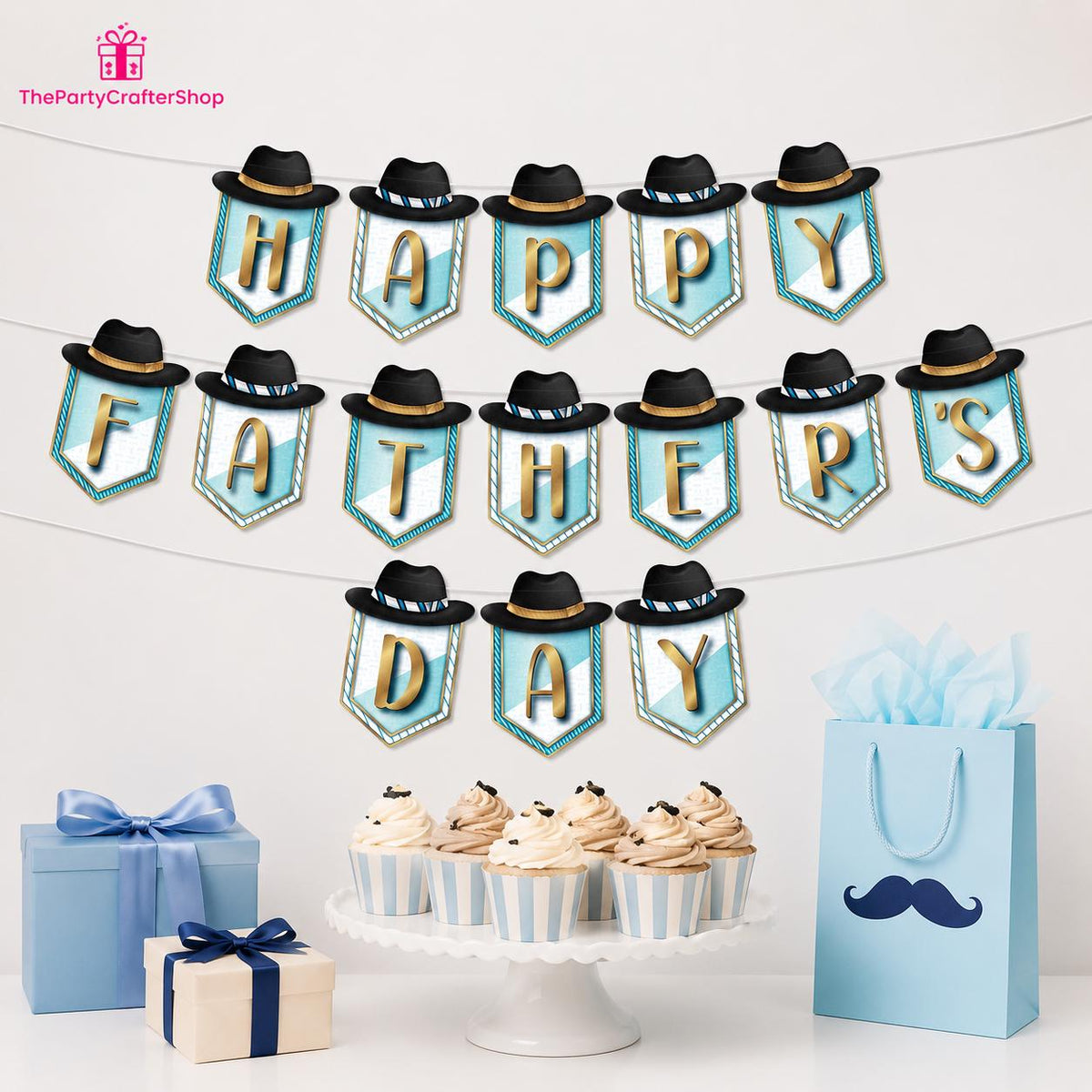 Blue Gold Father's Day Banner Garland – Party Decorations