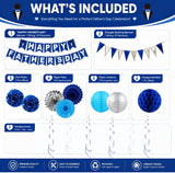 17PCS Father's Day Decorations Set Blue Silver Banner Paper Fans Hanging Swirls Party Supplies
