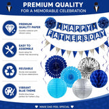 17PCS Father's Day Decorations Set Blue Silver Banner Paper Fans Hanging Swirls Party Supplies