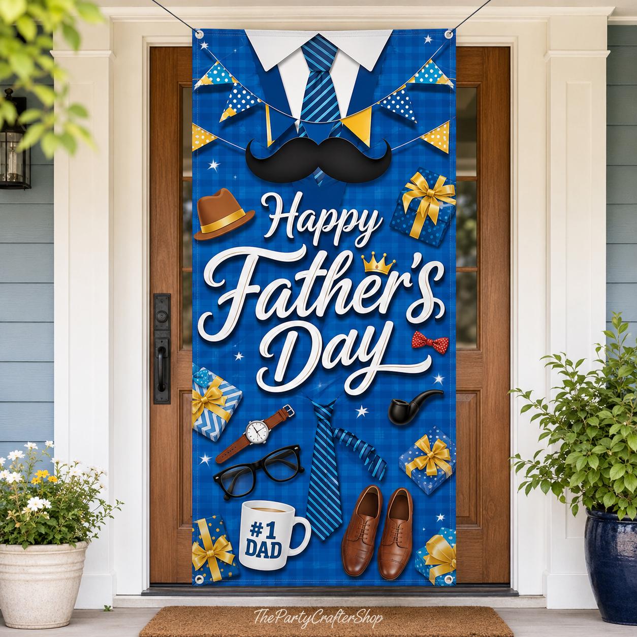 Happy Father's Day Large Blue Door Cover Banner Party Decorations for Dad Celebration