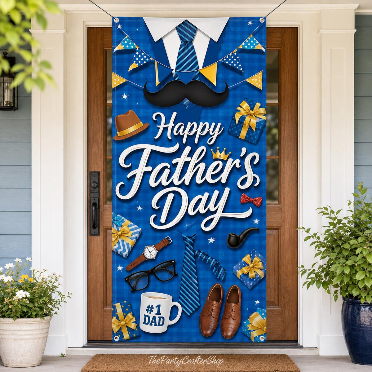 Happy Father's Day Large Blue Door Cover Banner Party Decorations for Dad Celebration