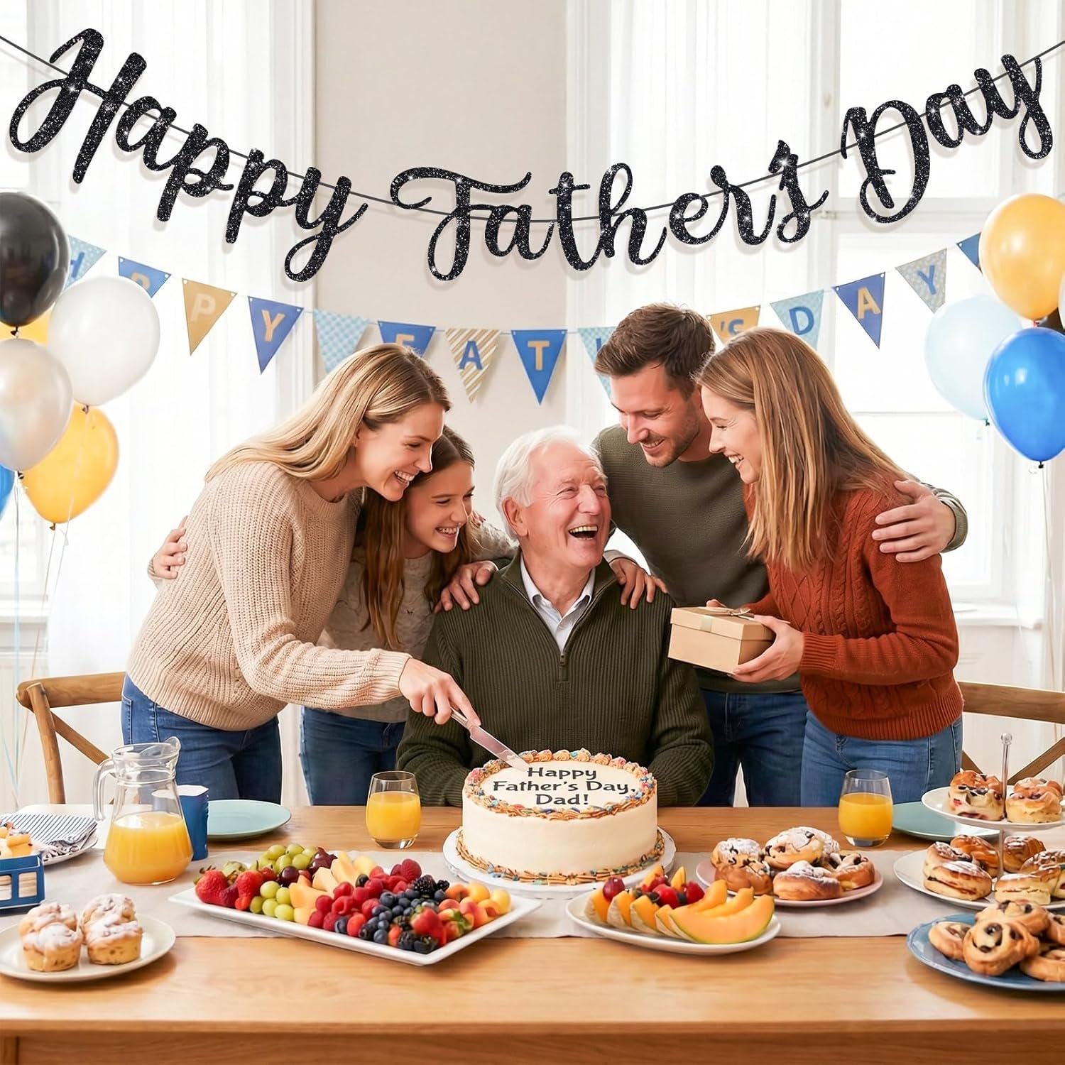 Happy Father's Day Black Glitter Banner Preassembled Garland Wall Door Party Decorations