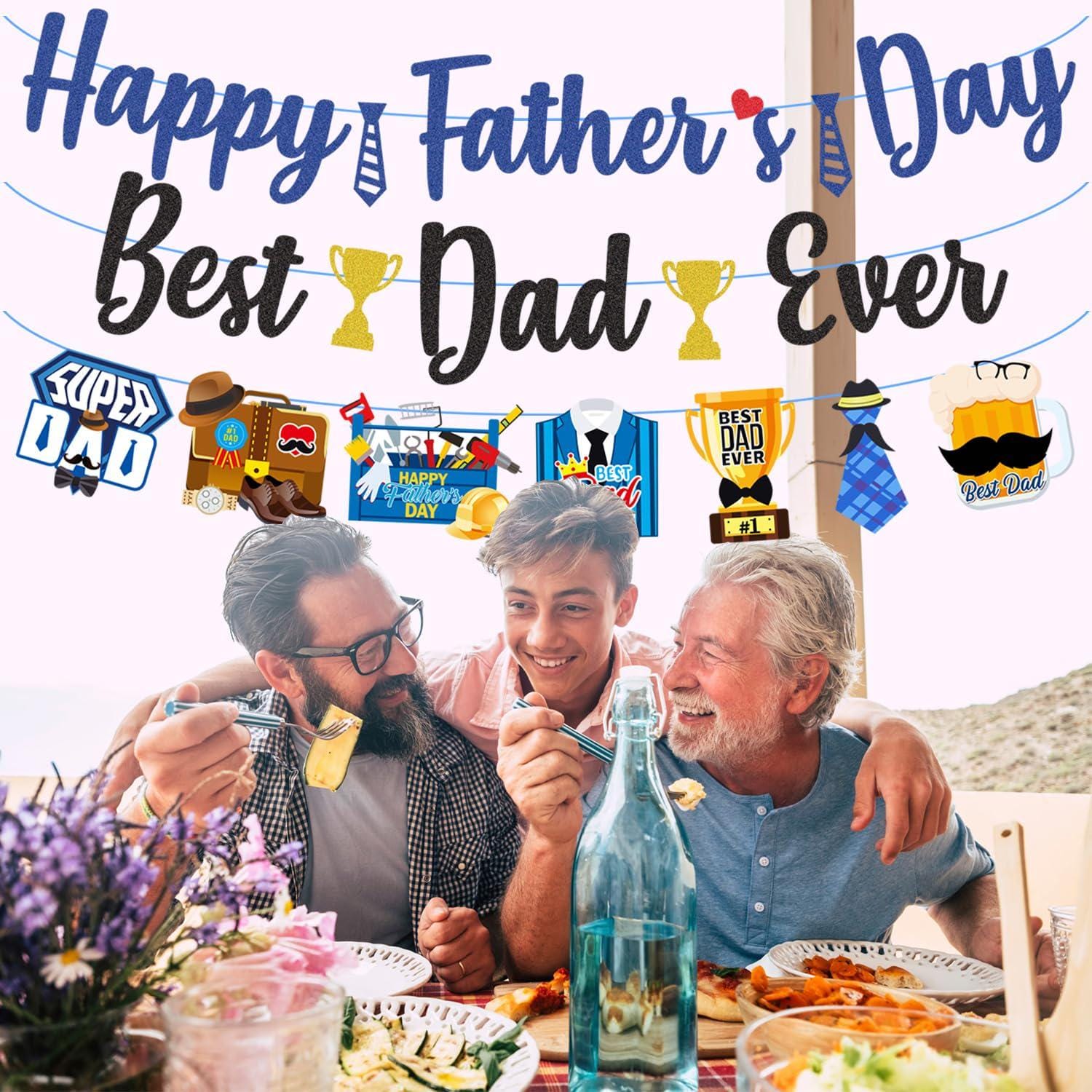 Best Dad Ever Glitter Banner Father's Day Party Decorations