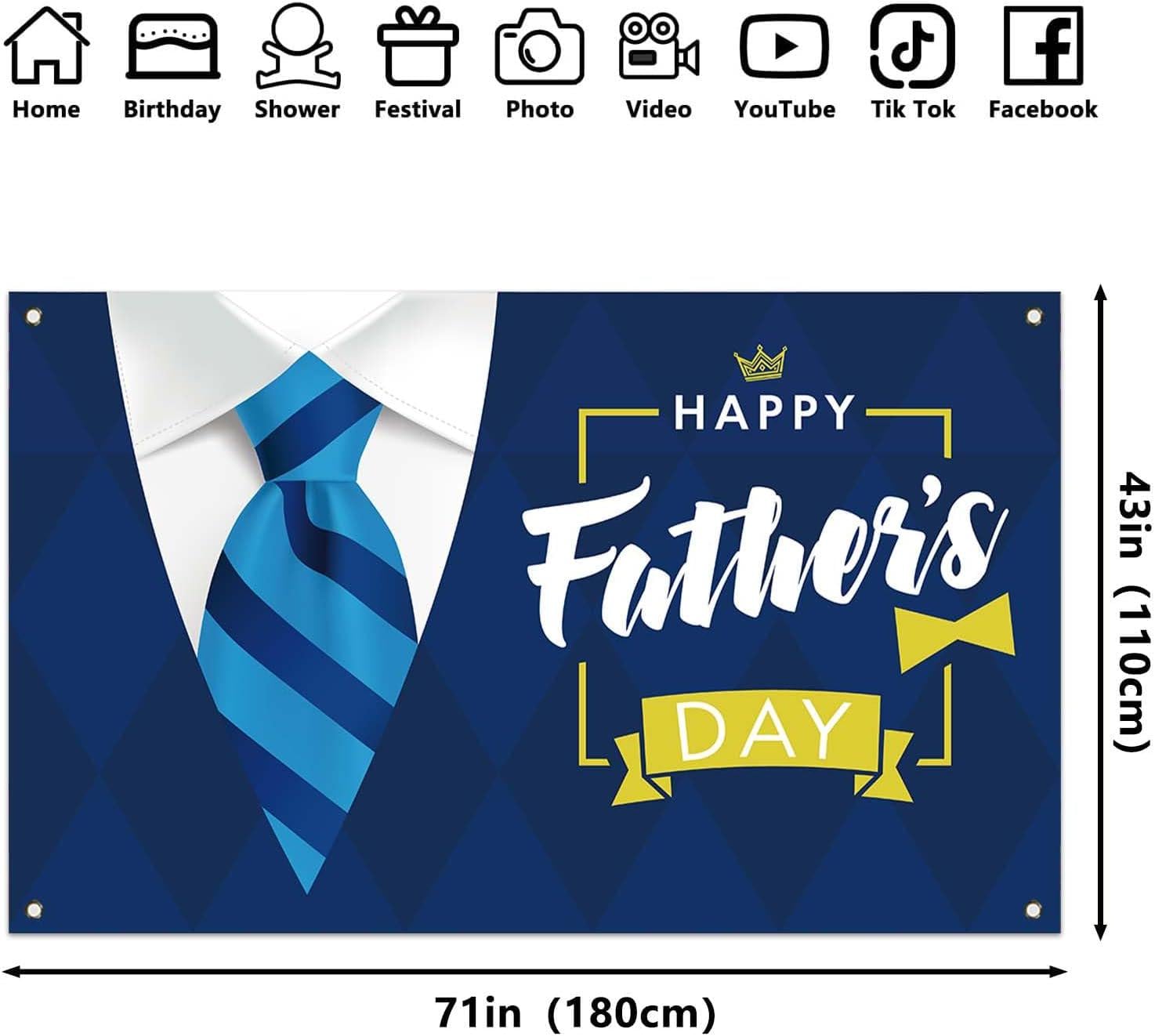 Happy Father's Day Blue Backdrop Banner Party Decorations Photo Background for Dad Celebration