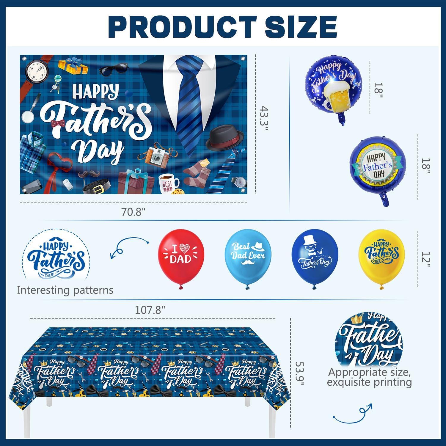 39PCS Father's Day Decorations Set Banner Backdrop Tablecloth Balloons Hanging Swirls Party Supplies