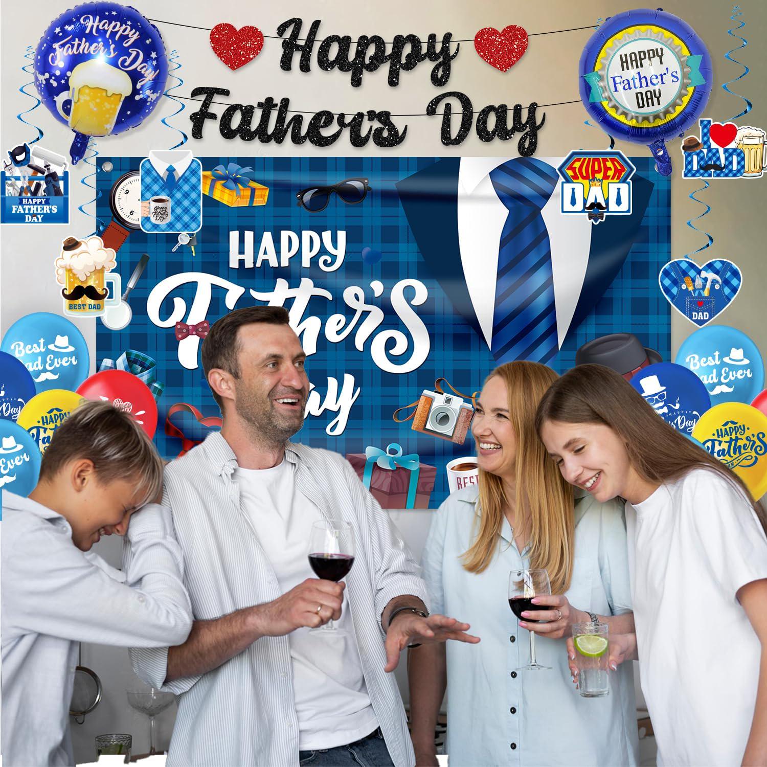 39PCS Father's Day Decorations Set Banner Backdrop Tablecloth Balloons Hanging Swirls Party Supplies