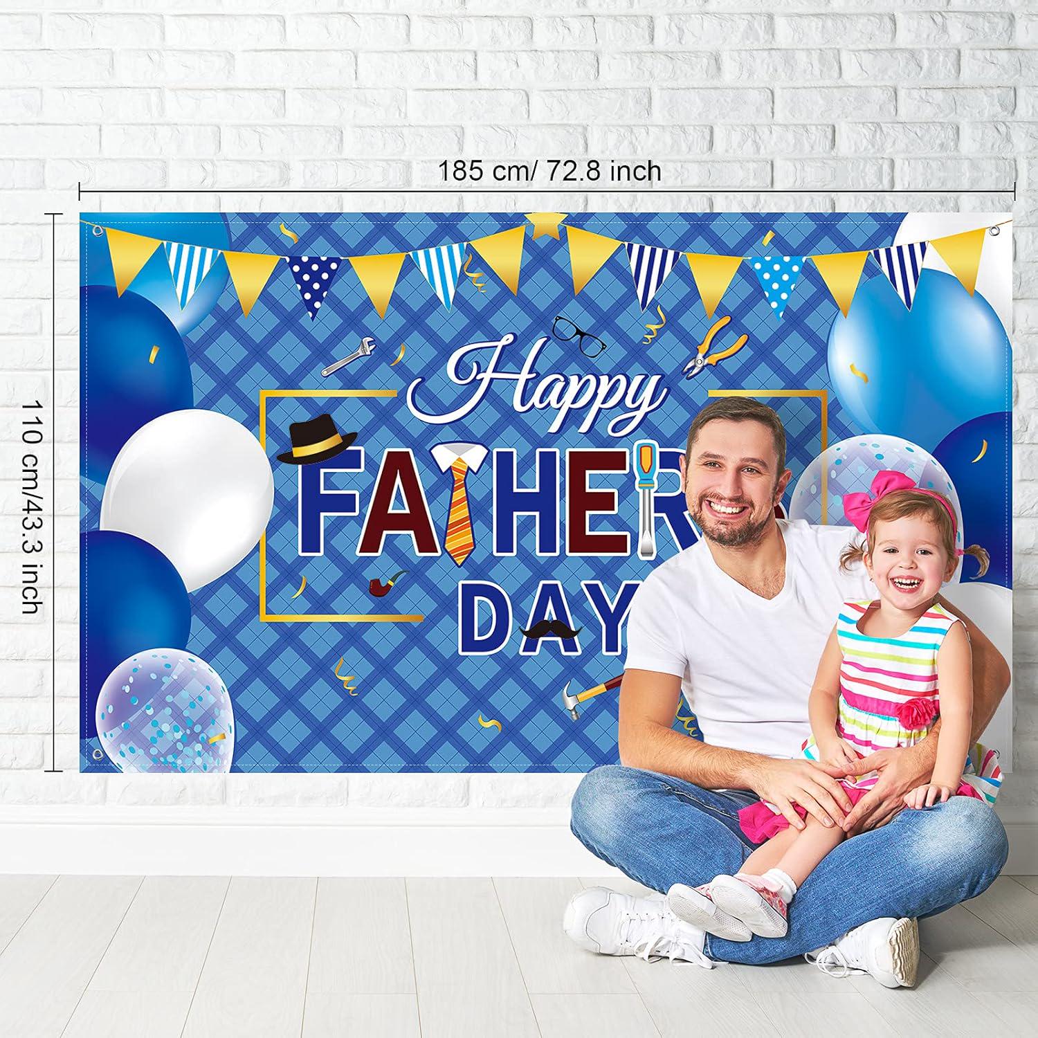 73x43 Inch Happy Father's Day Banner Backdrop Large Polyester Party Decorations for Indoor Outdoor