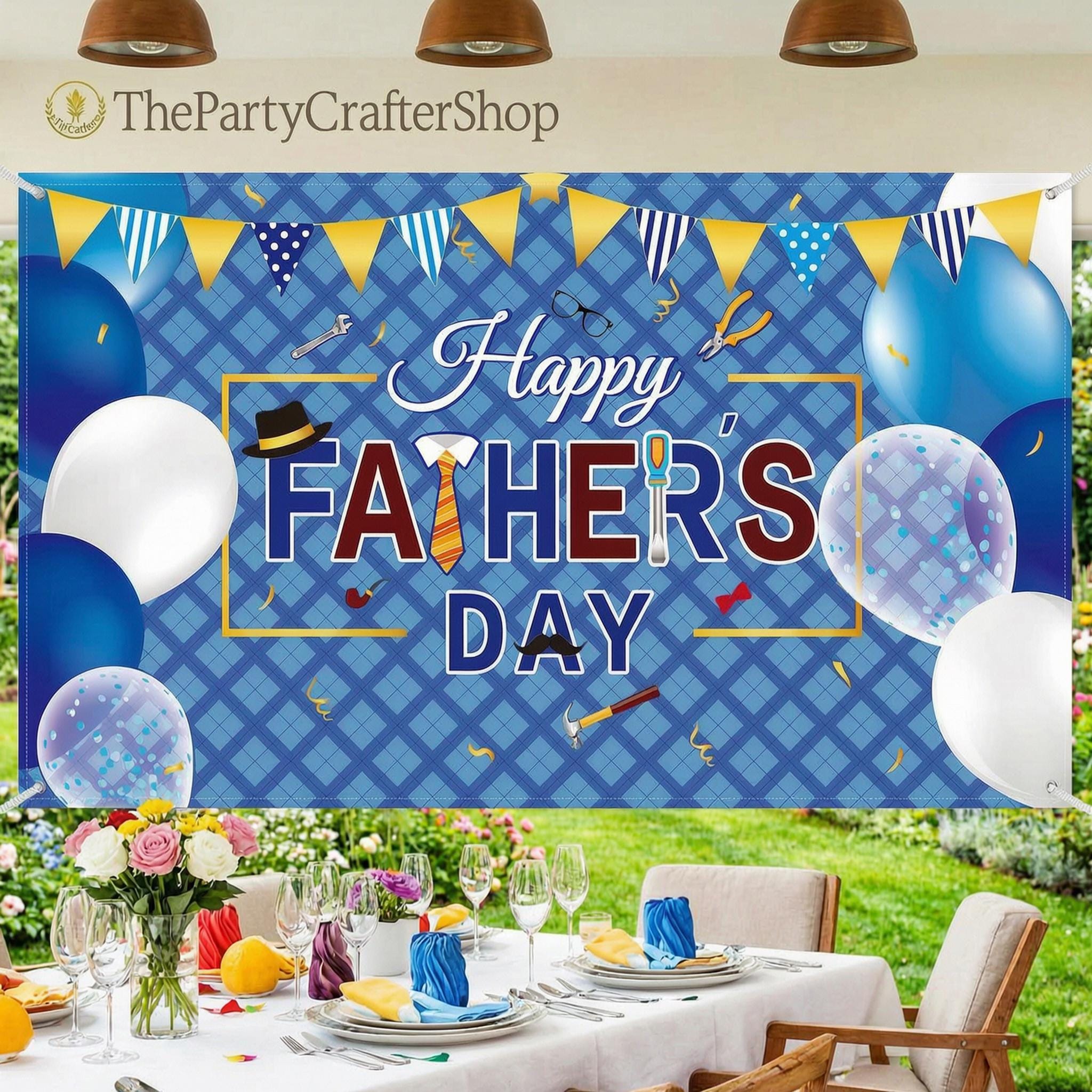 73x43 Inch Happy Father's Day Banner Backdrop Large Polyester Party Decorations for Indoor Outdoor
