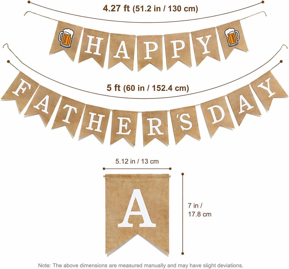 Rustic Burlap Happy Father's Day Banner with Beer Mug Pre-Strung Farmhouse Party Decorations