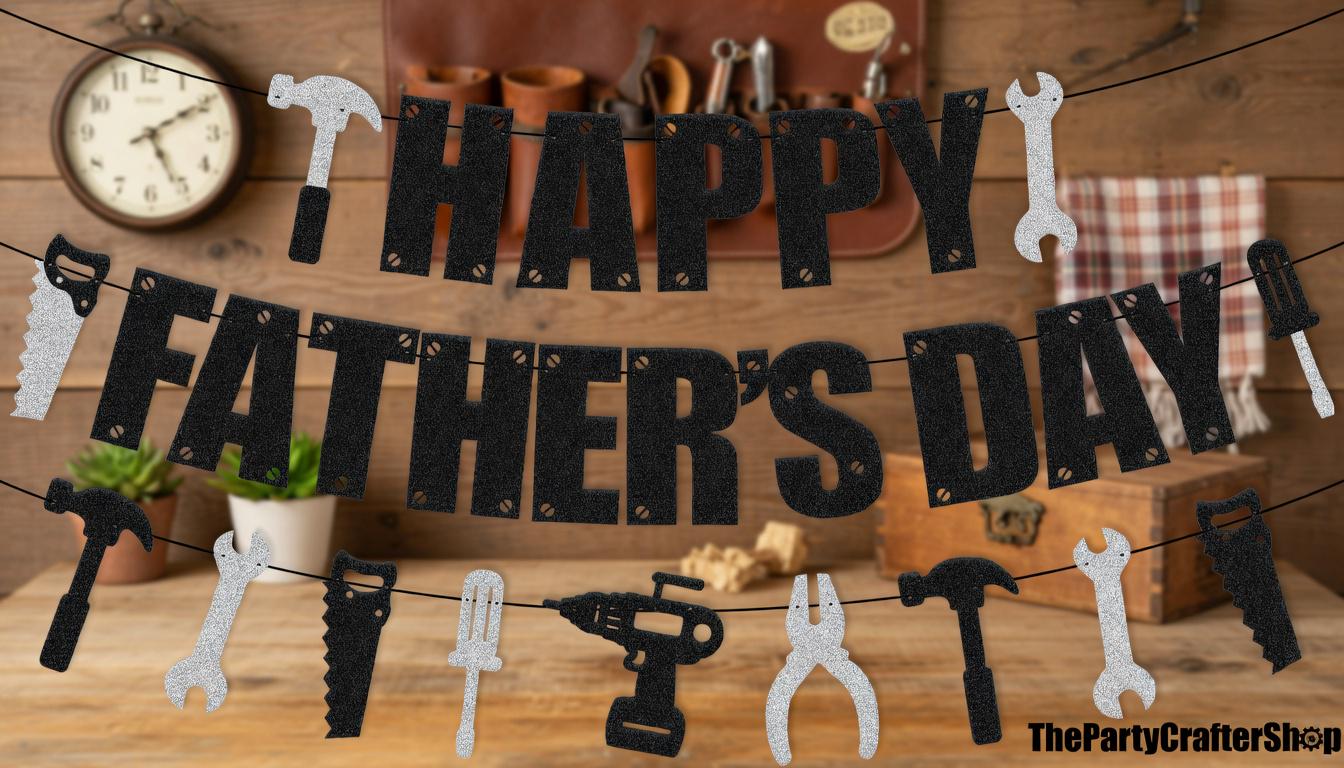 Happy Father's Day Banner: "We Love Dad" Garland, Tool Decorations
