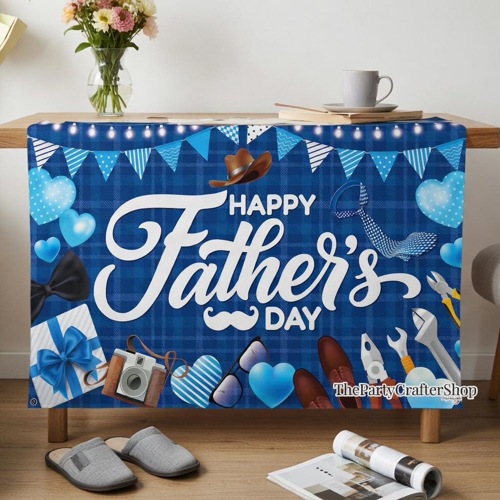Happy Father's Day Large Blue Backdrop Banner 71x43 Inch Indoor Outdoor Party Decorations