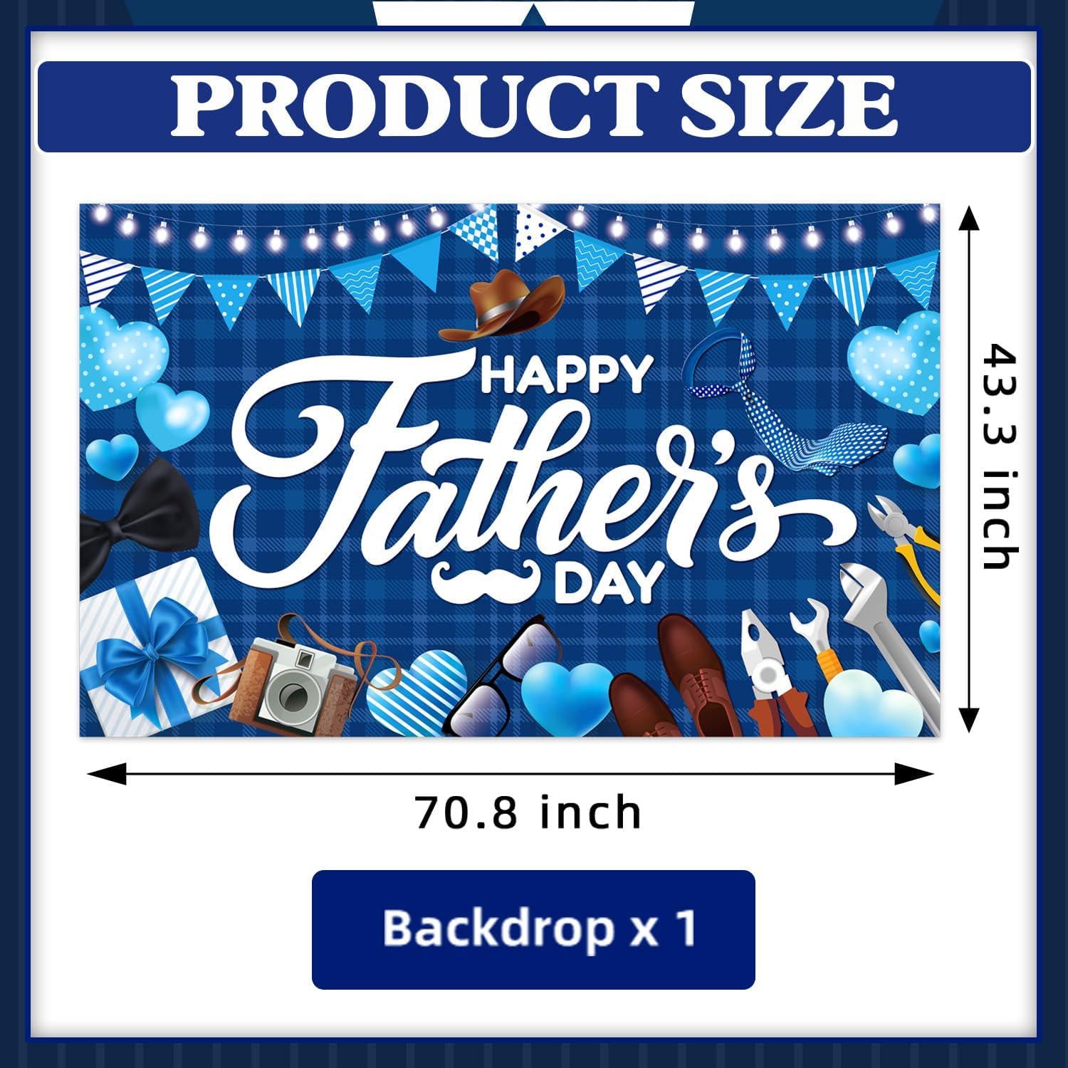 Happy Father's Day Large Blue Backdrop Banner 71x43 Inch Indoor Outdoor Party Decorations