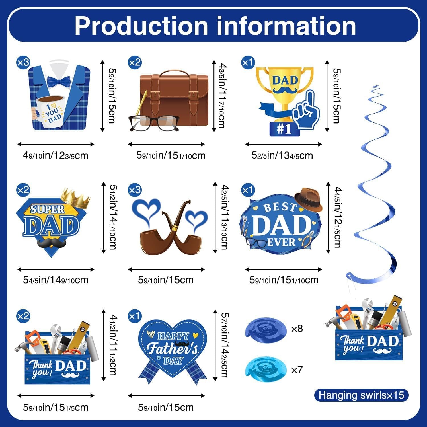 17PCS Father's Day Decorations Set Pre-Assembled Banner Hanging Decor for Home Office Party