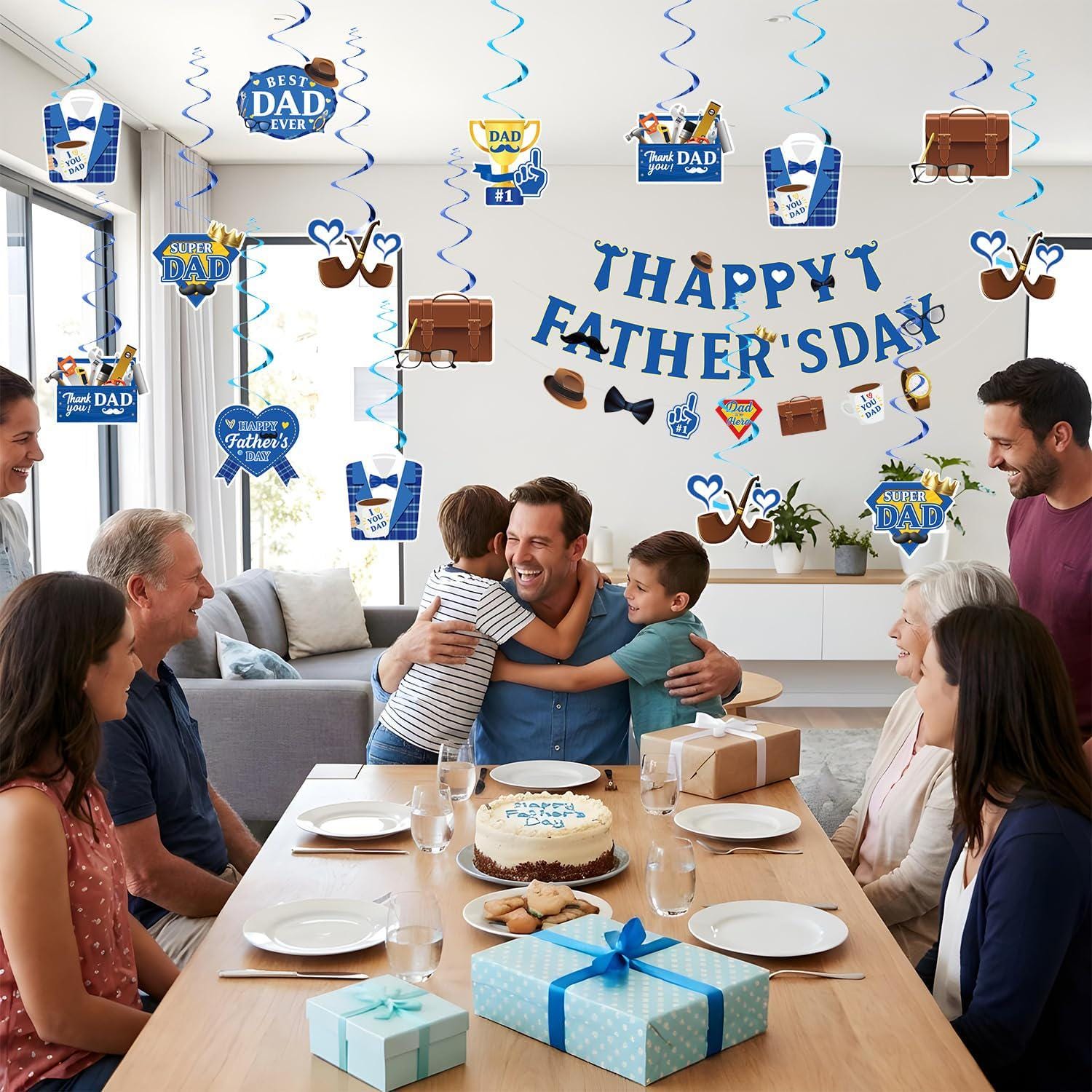 17PCS Father's Day Decorations Set Pre-Assembled Banner Hanging Decor for Home Office Party