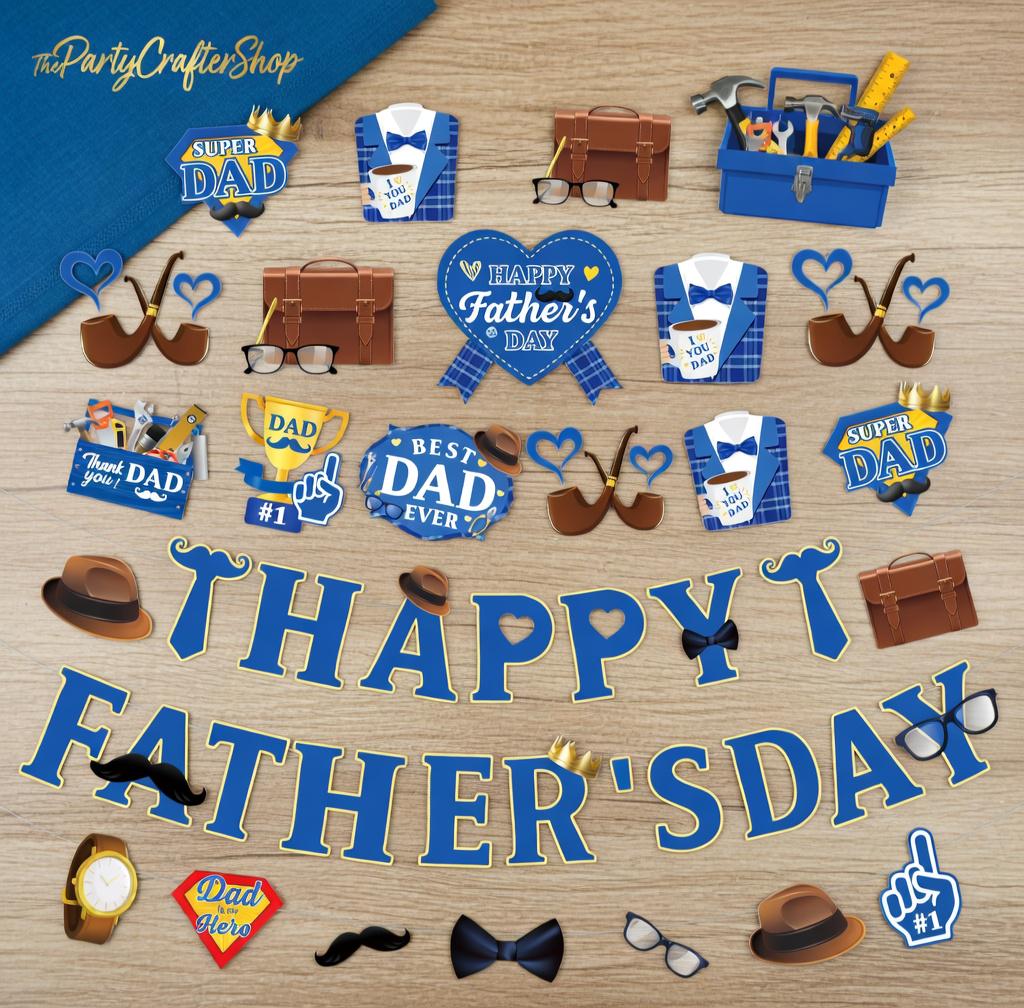 17PCS Father's Day Decorations Set Pre-Assembled Banner Hanging Decor for Home Office Party