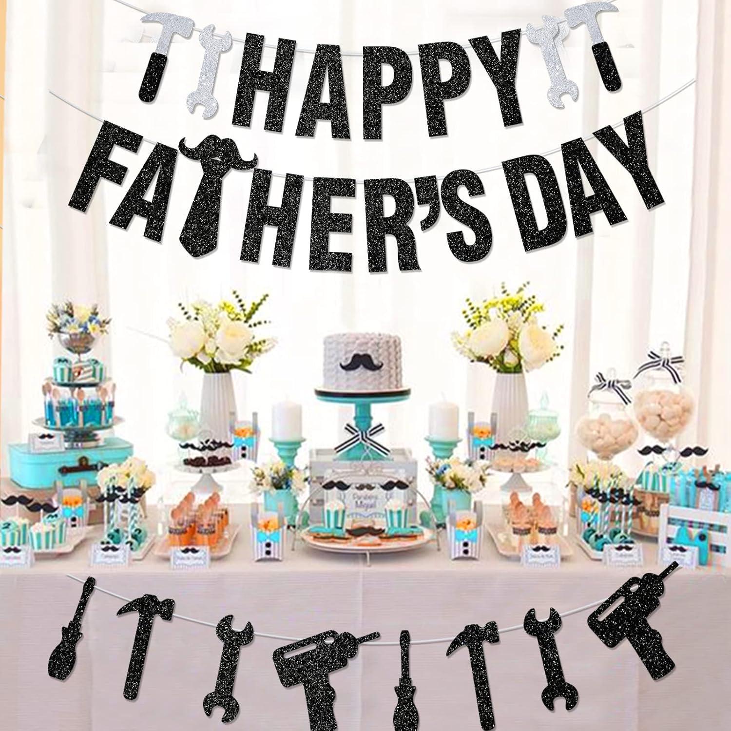 Black Glitter Happy Father's Day Banner Garland Party Decorations for Dad Celebration