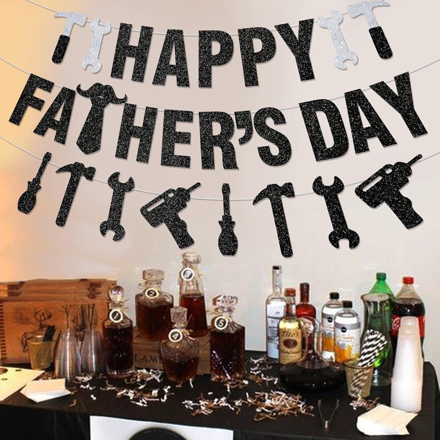 Black Glitter Happy Father's Day Banner Garland Party Decorations for Dad Celebration