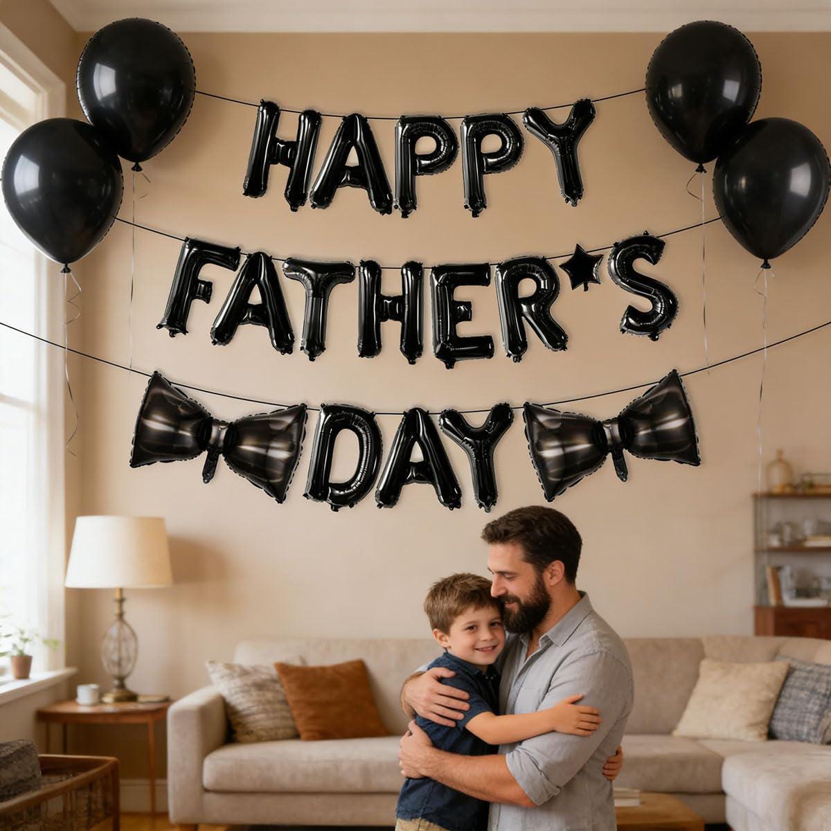 16 Inch Black Happy Father's Day Balloon Banner Party Decorations for Dad Birthday Celebration