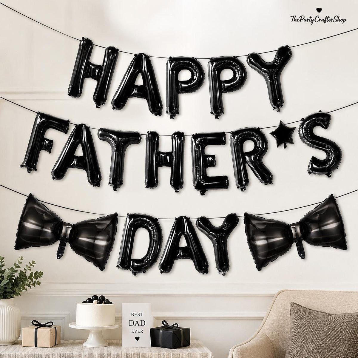 16 Inch Black Happy Father's Day Balloon Banner Party Decorations for Dad Birthday Celebration