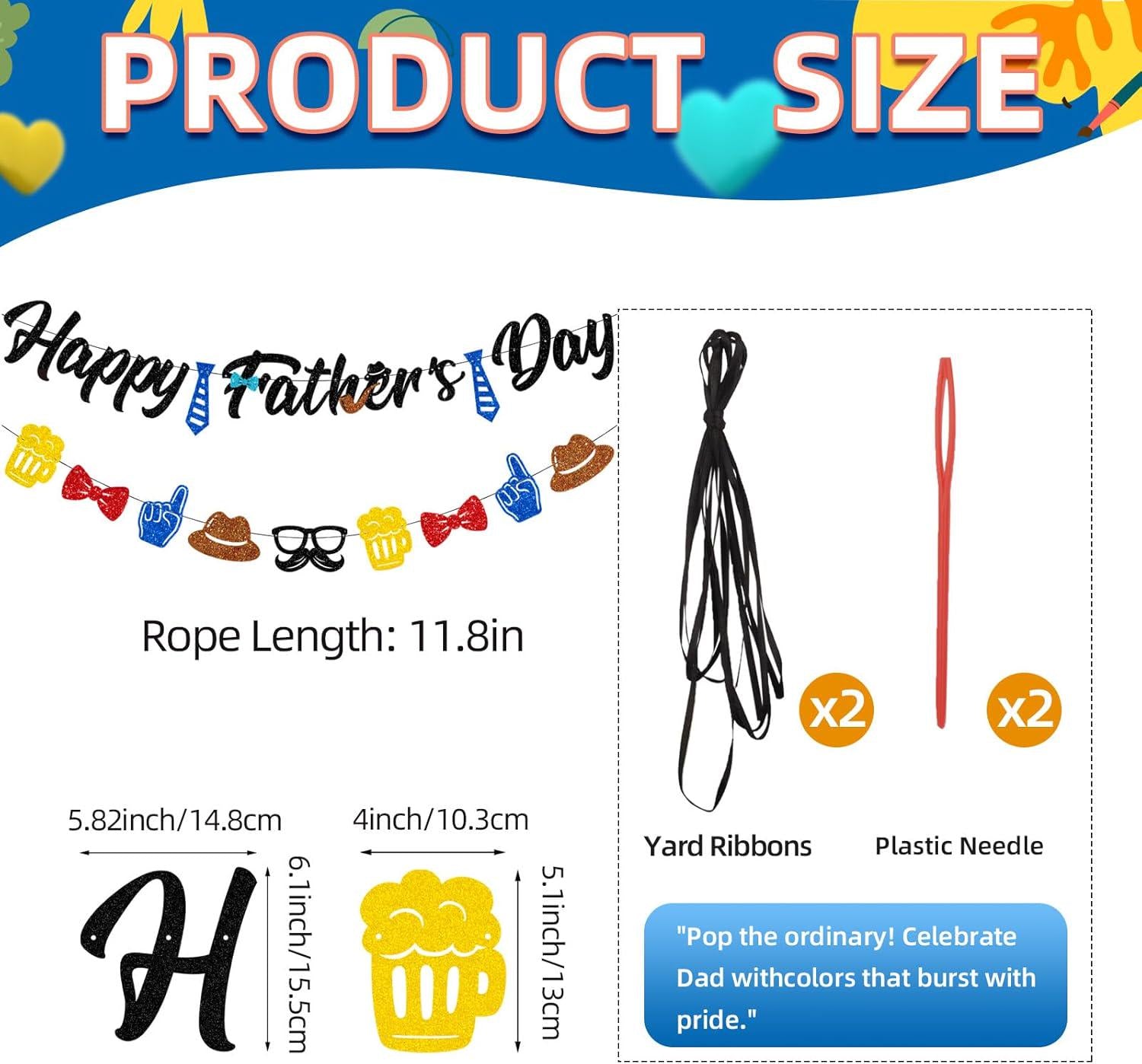 Happy Father's Day Glitter Banner Set: Tie & Beer Design Party Decorations for Dad