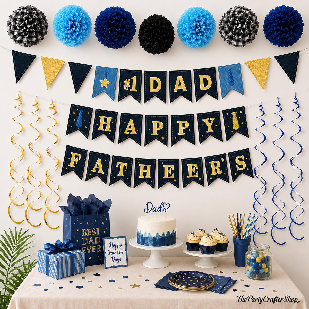 Father's Day Decoration Set: Happy Father's Day, #1 Dad Banner, Plaid Theme