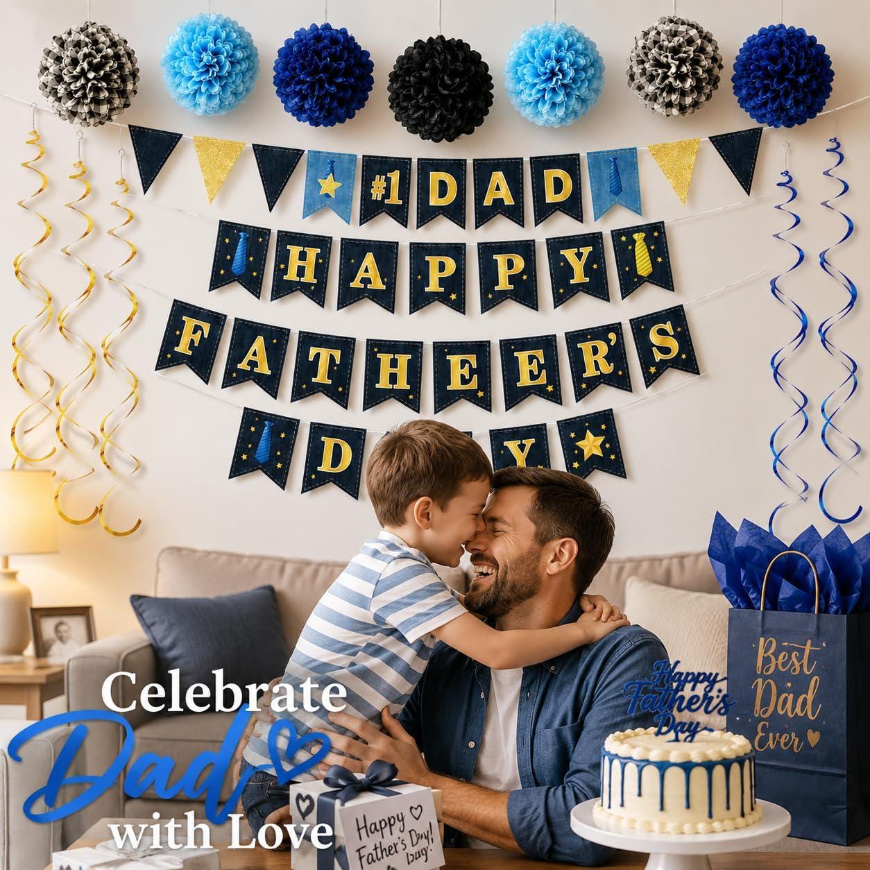Father's Day Decoration Set: Happy Father's Day, #1 Dad Banner, Plaid Theme
