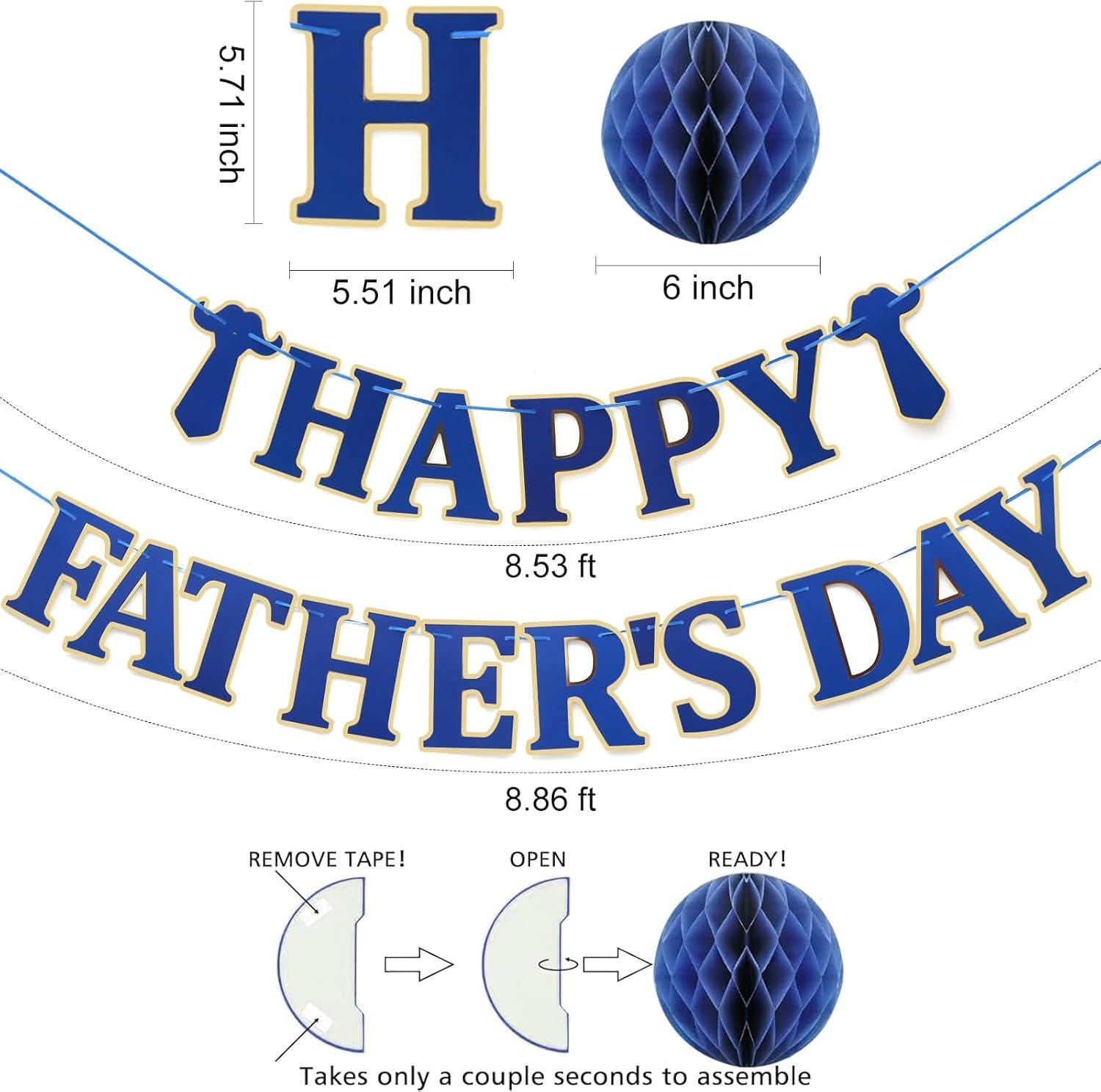 Father's Day Decorations Set Banner Hanging Swirls Honeycomb Balls Party Supplies for Dad