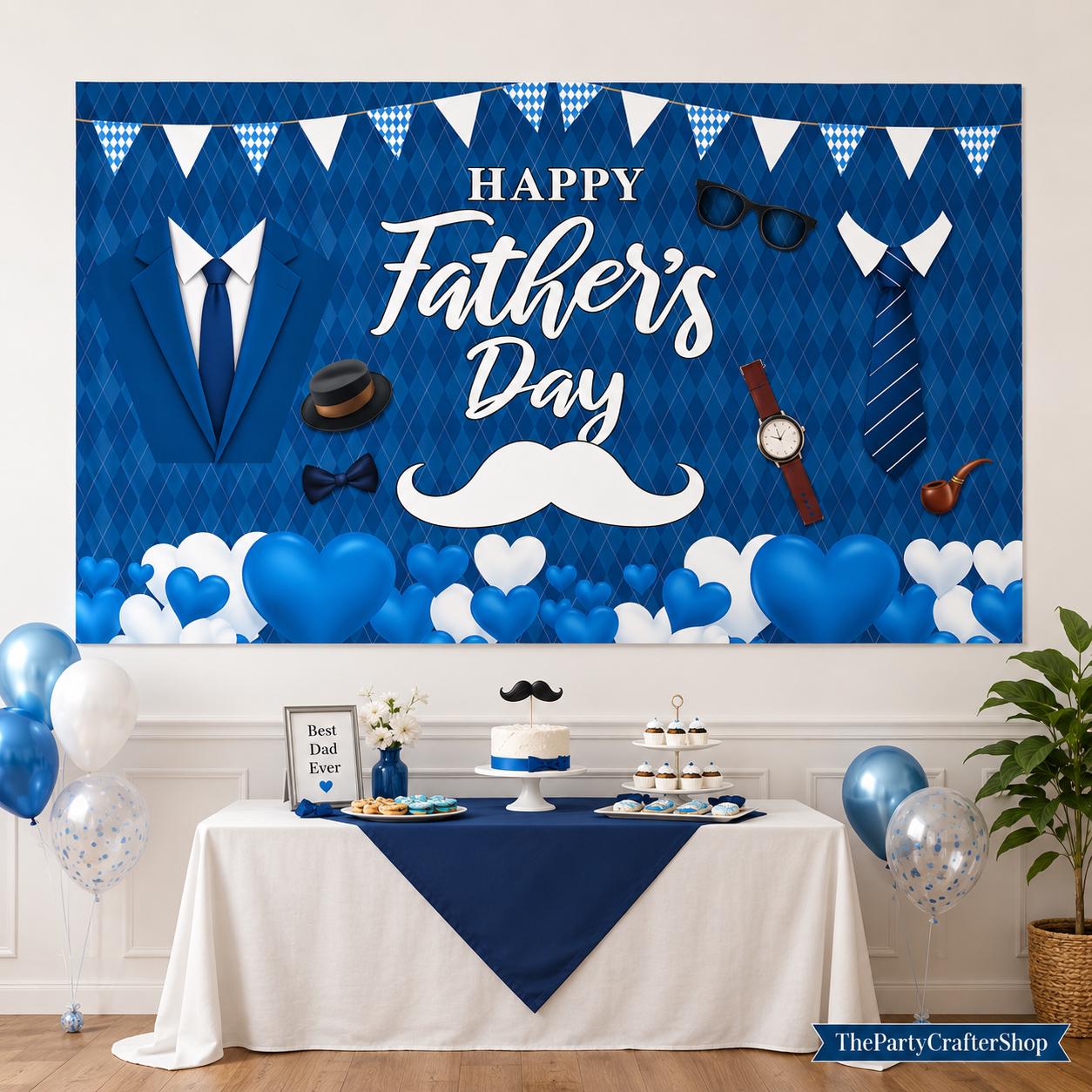 Happy Father's Day Blue Backdrop Banner 71x43 Inch Polyester Party Decorations for Dad