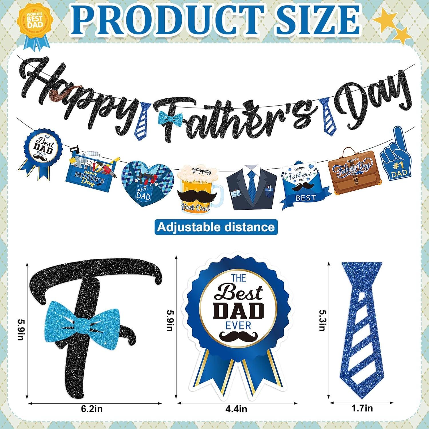20PCS Father's Day Decorations Set Glitter Banner Hanging Swirls Blue Theme Party Supplies