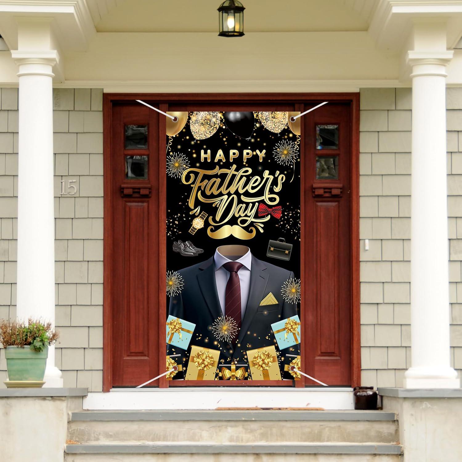 Happy Father's Day Door Cover Banner 71x35 Inch Black Porch Sign Backdrop Decorations