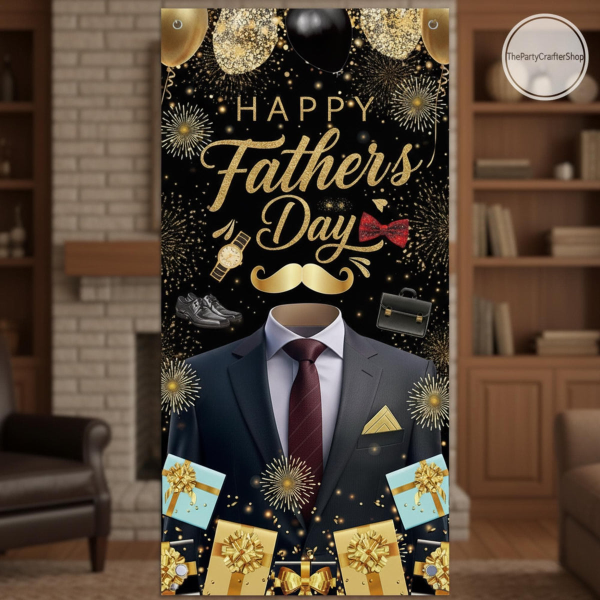 Happy Father's Day Door Cover Banner 71x35 Inch Black Porch Sign Backdrop Decorations