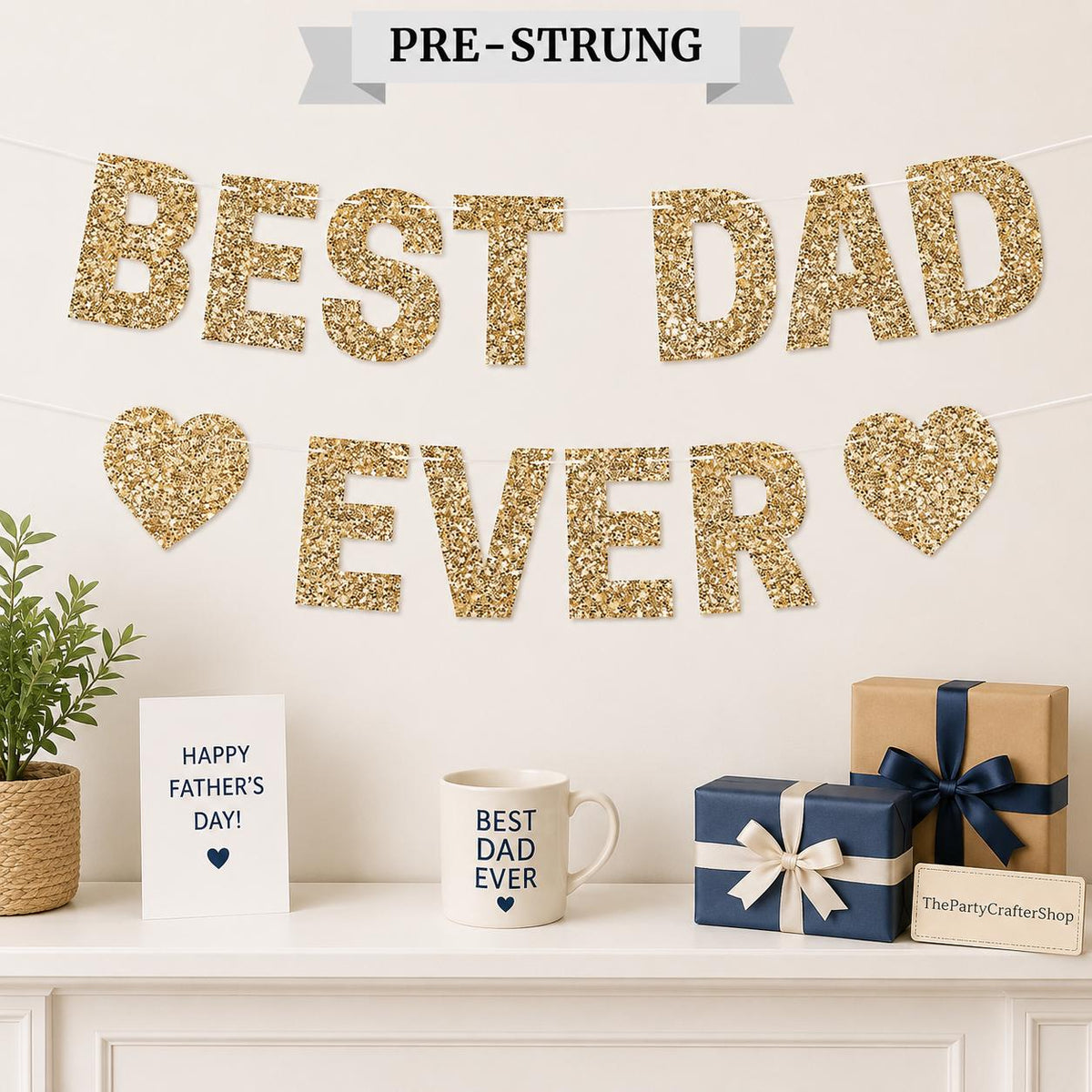 Gold Glitter Dad Ever Banner – Father's Day Party Decoration