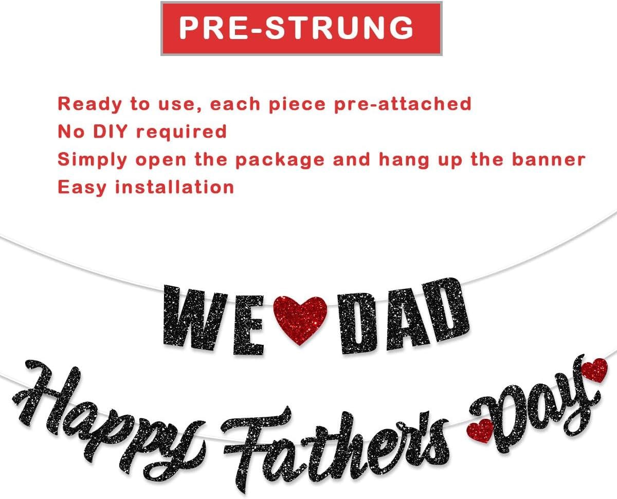 Happy Father's Day We Love Dads Black Glitter Banner Pre-Strung Garland Party Decorations