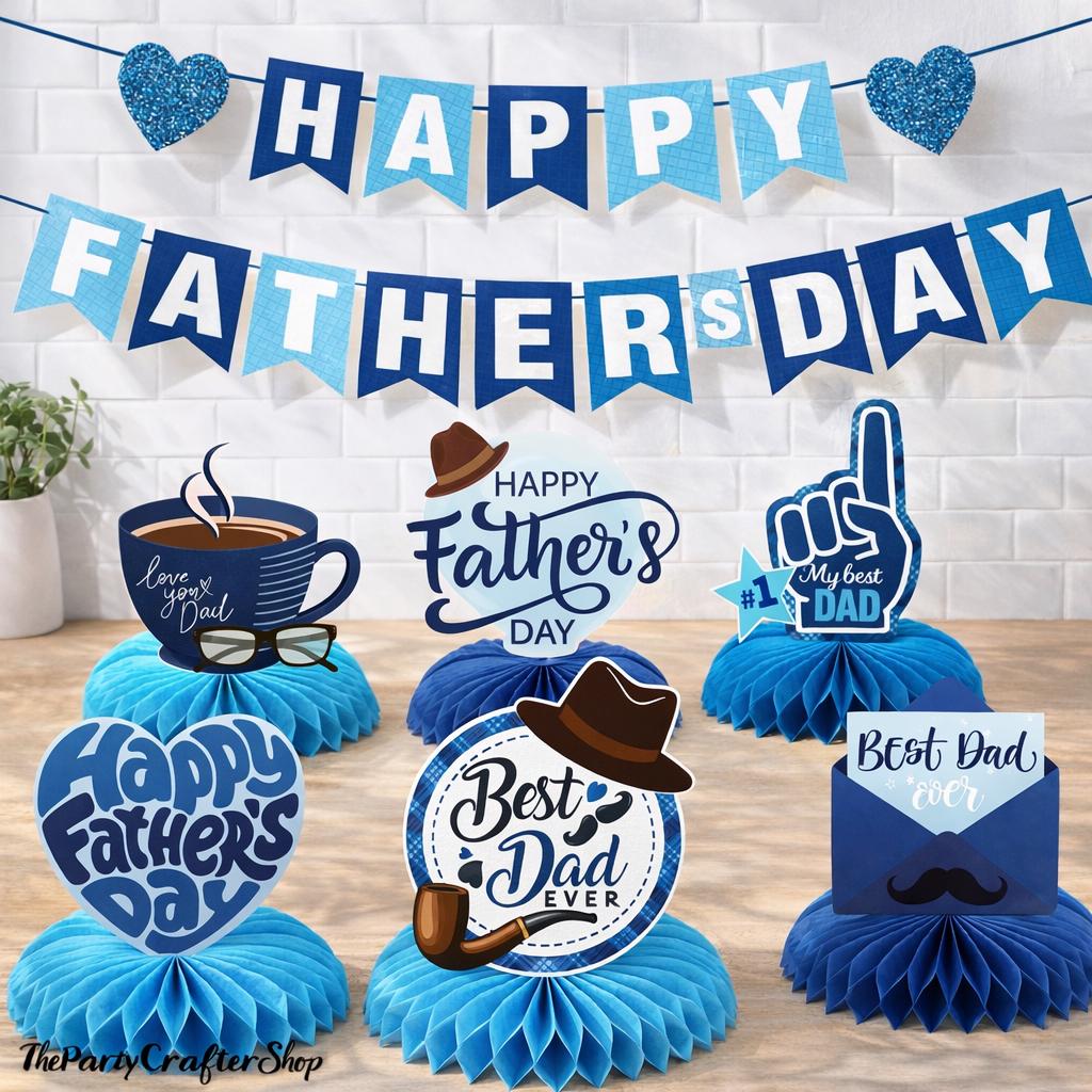 Happy Father's Day Banner & Centerpieces Set: Blue Dad Ever Party Supplies