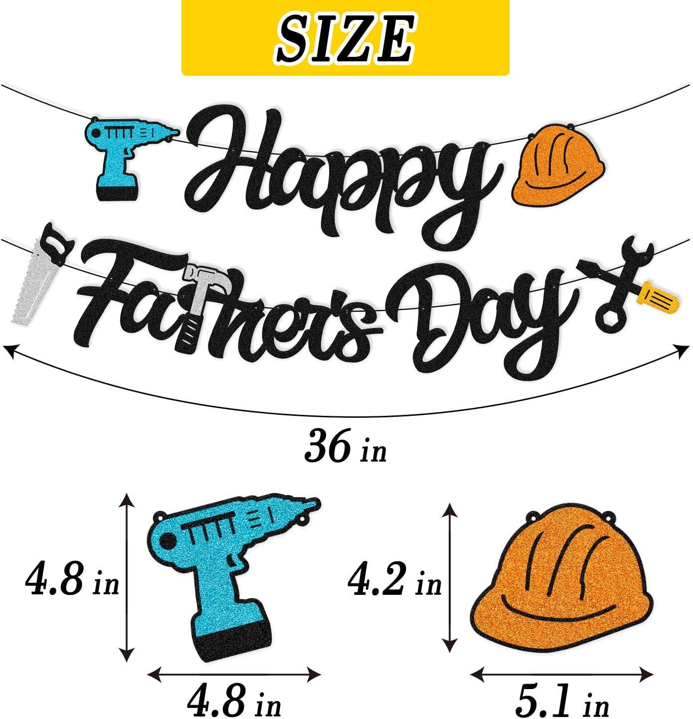 Happy Father's Day Banner: Tools Theme, Black Glitter Decorations