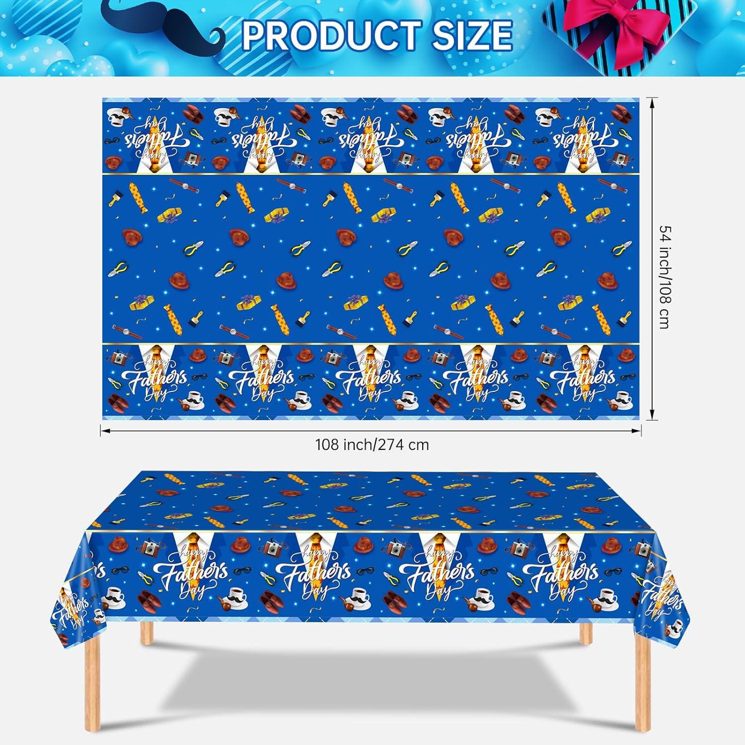 2 Pack Happy Father's Day Tablecloths 108x54 Inch Blue Disposable Party Table Covers