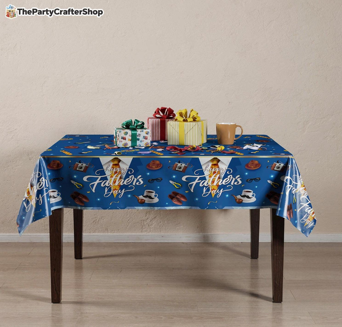 2 Pack Happy Father's Day Tablecloths 108x54 Inch Blue Disposable Party Table Covers
