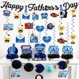 23PCS Father's Day Decorations Set Pre-Assembled Banner Hanging Swirls Honeycomb Centerpieces