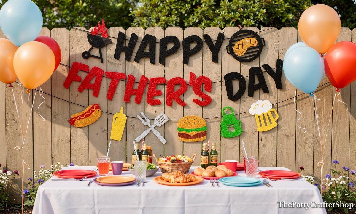 Happy Father's Day BBQ Banner We Love Dad Backyard Grill Party Decorations Outdoor Backdrop