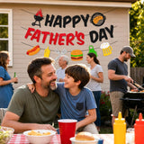 Happy Father's Day BBQ Banner We Love Dad Backyard Grill Party Decorations Outdoor Backdrop