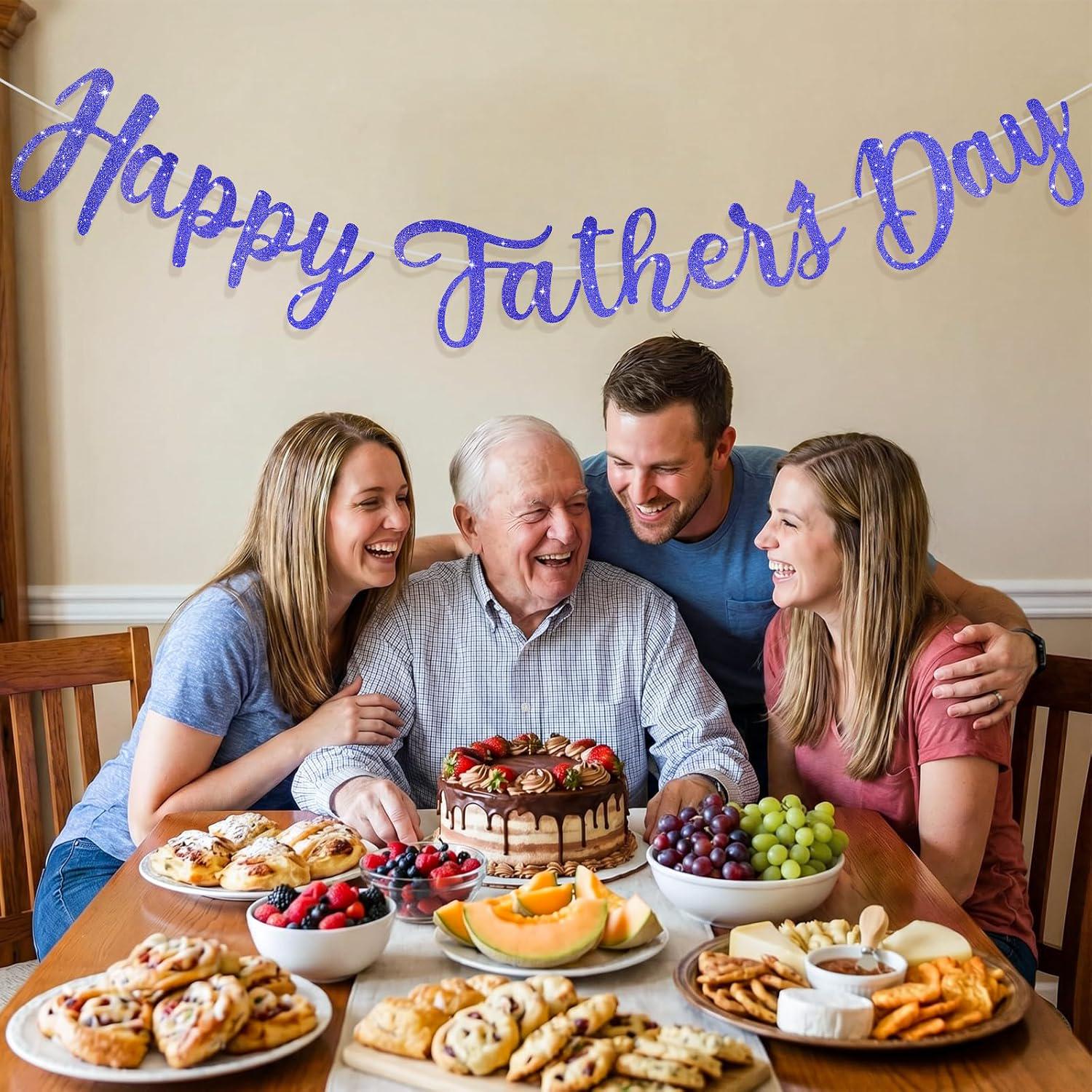 Blue Glitter Happy Father's Day Banner Pre-Assembled Garland Party Backdrop Decorations