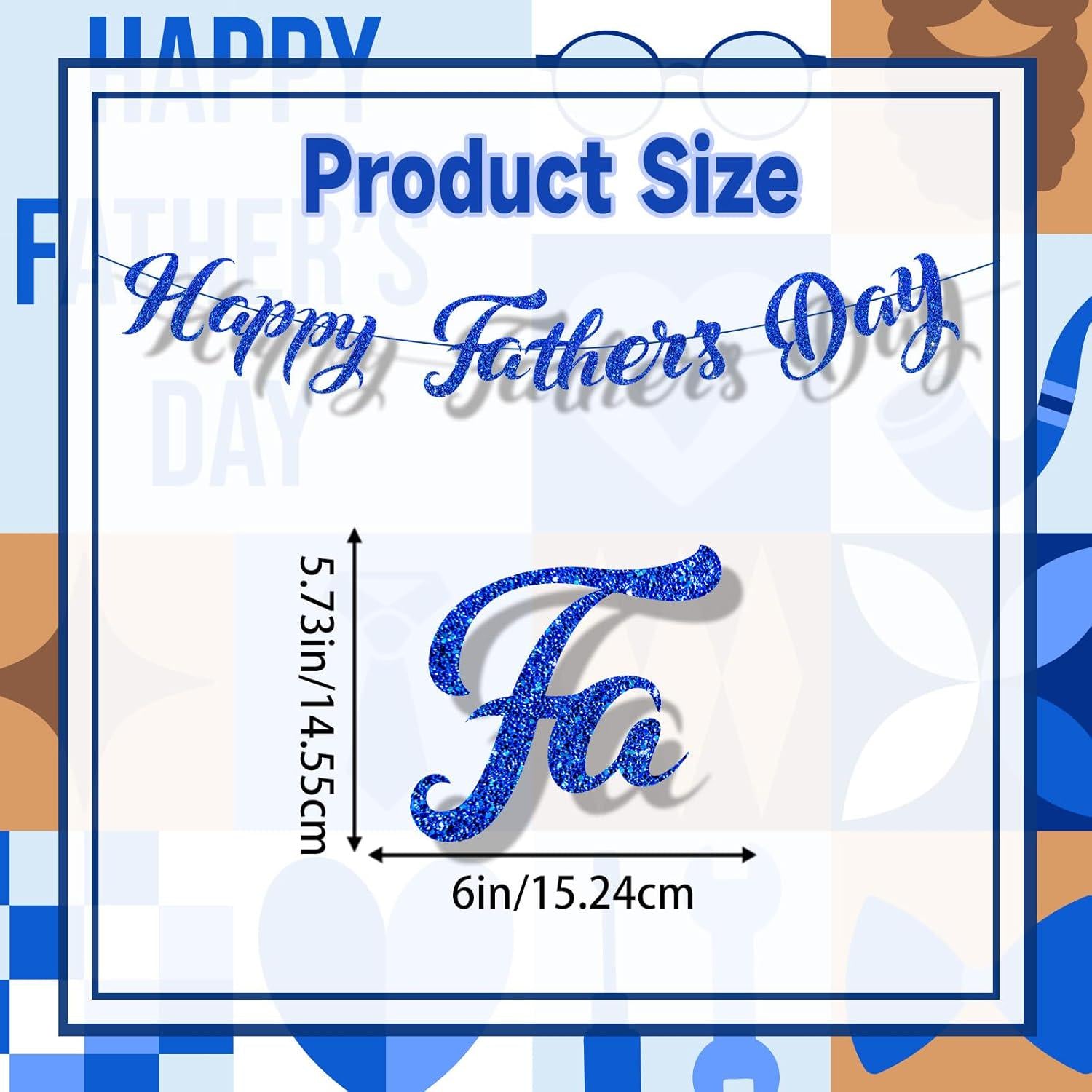 Happy Father's Day Blue Glitter Banner Backdrop Decorations for Home Office Classroom Party
