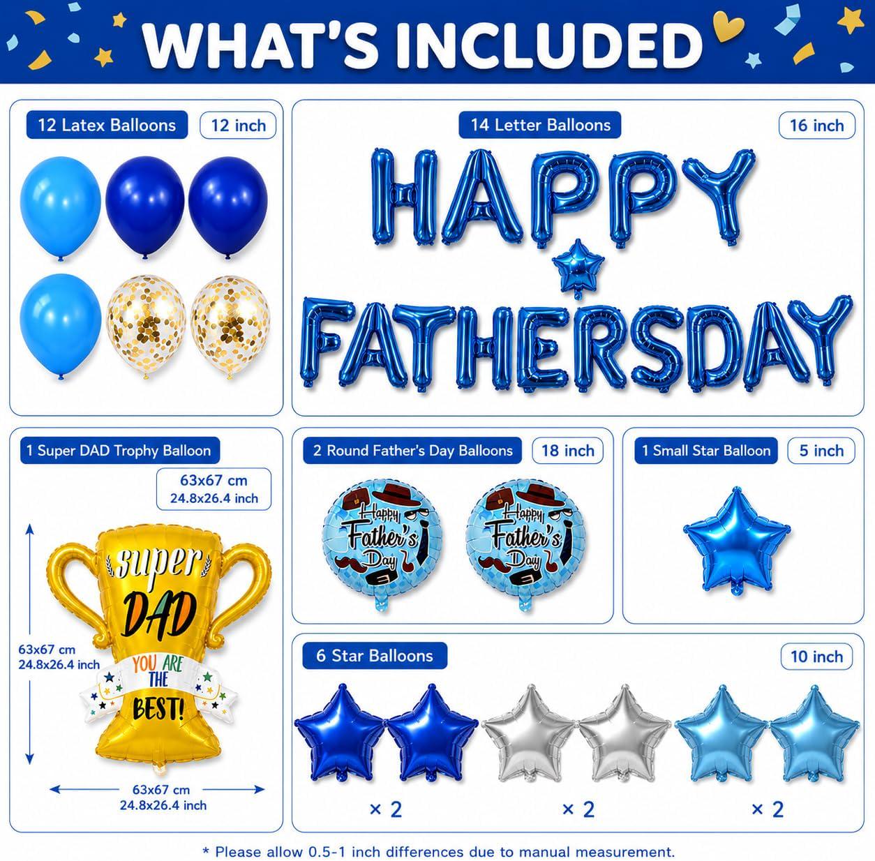 41PCS Father's Day Decorations Set Super Dad Trophy Balloon Banner Blue Theme Party Supplies