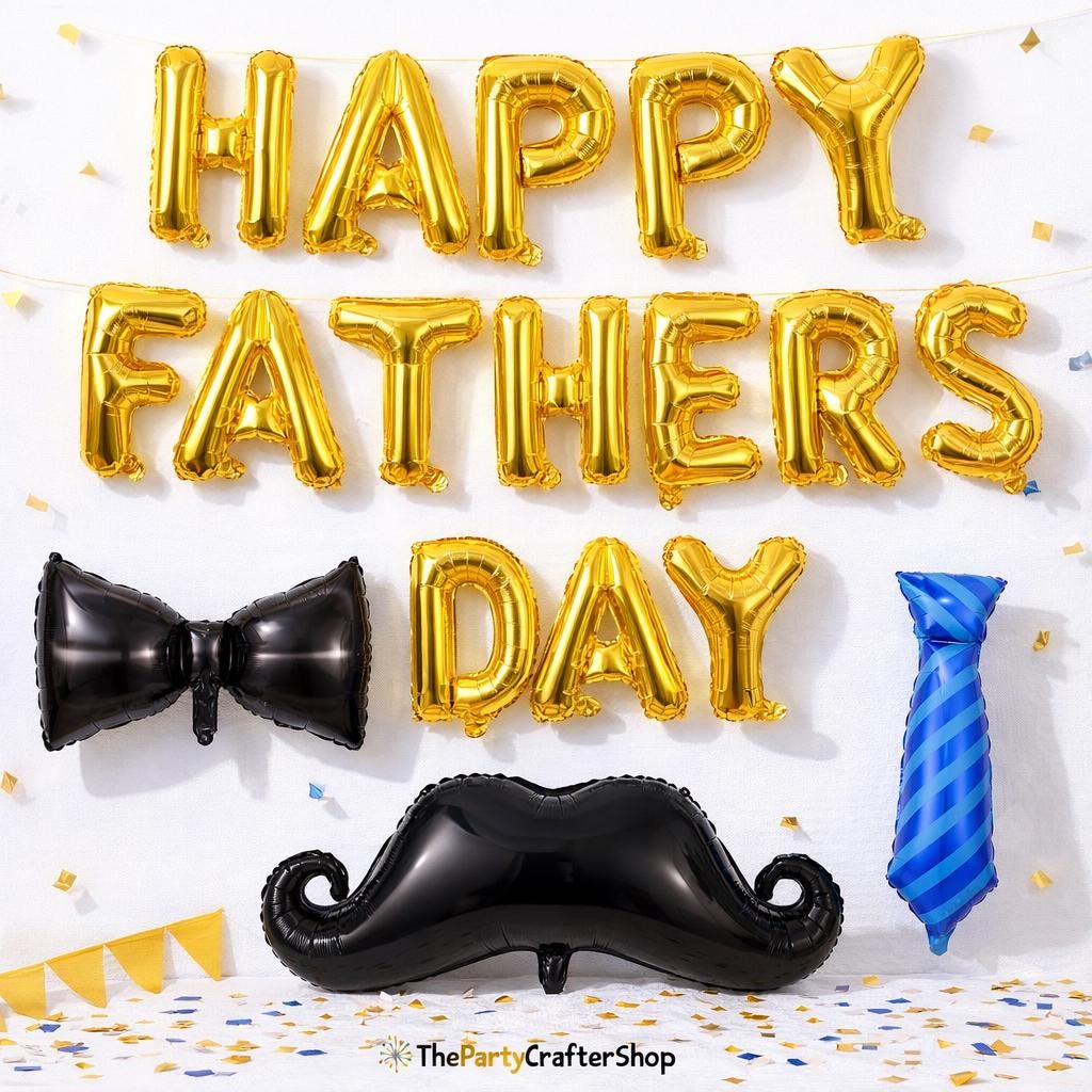 18PCS Happy Father's Day Balloon Set Gold Banner Bow Tie Mustache Necktie Party Decorations