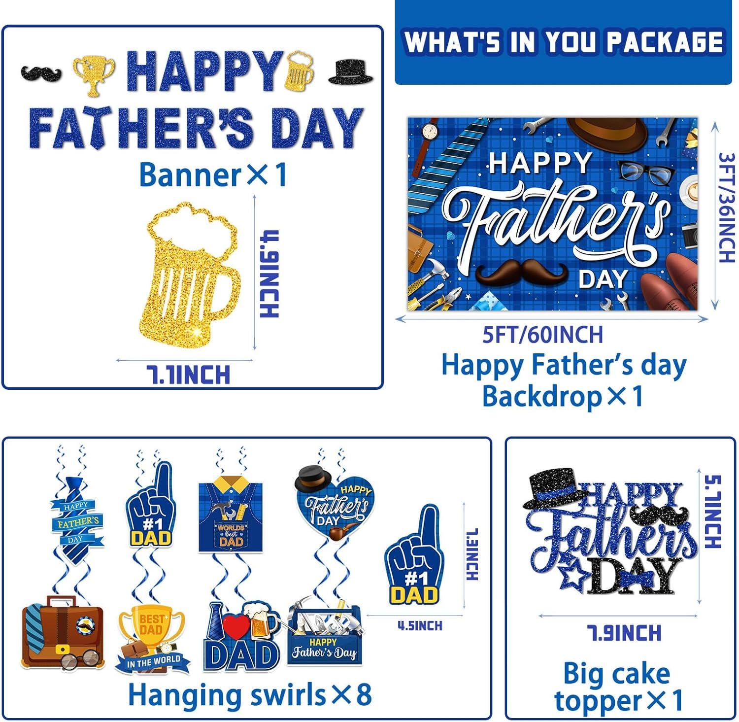 Father's Day Decorations Set Banner Backdrop Balloons Honeycombs Swirls Cake Topper Party Supplies