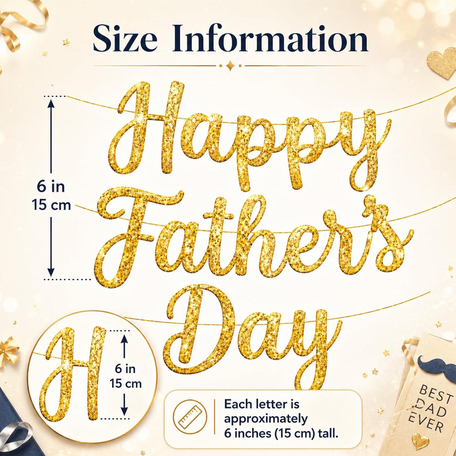 Happy Father's Day Glitter Script Banner Garland Hanging Decorations Photo Booth Party Backdrop